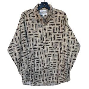 Columbia Mens All Cotton Vintage 90's Oversize Button Down Fish Shirt size L